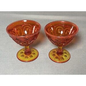 VINTAGE LE SMITH AMBERINA MOON AND STARS CORDIAL GLASSES-UV-GLOWS